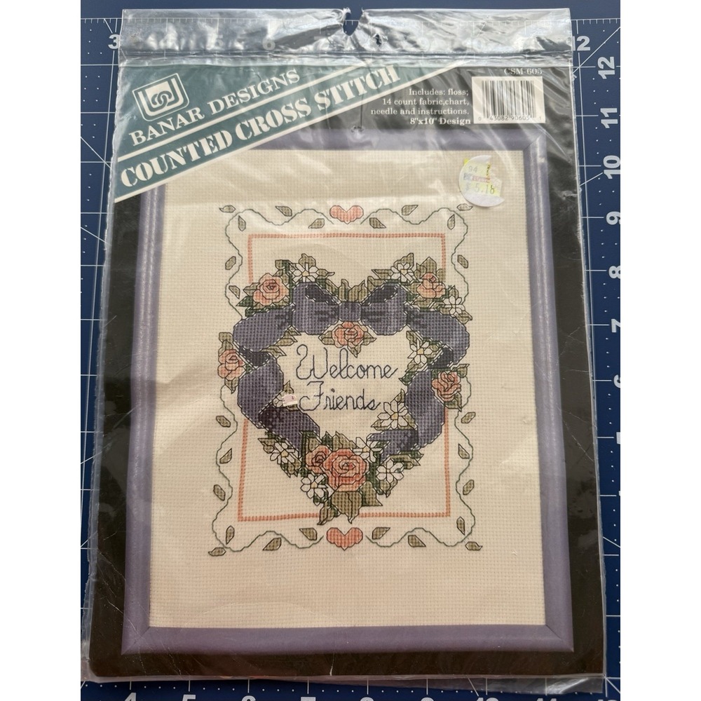 BANAR DESIGNS Counted Cross Stitch Kit #CSM-605 WELCOME FRIENDS‎ 8" x 10" NEW